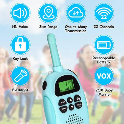 2 Pcs Walkie Talkies for Kids Toys Rechargeable Battery Walkie Talky 22 Channels 2 Way Radio 3KM Long Range for Children Gifts