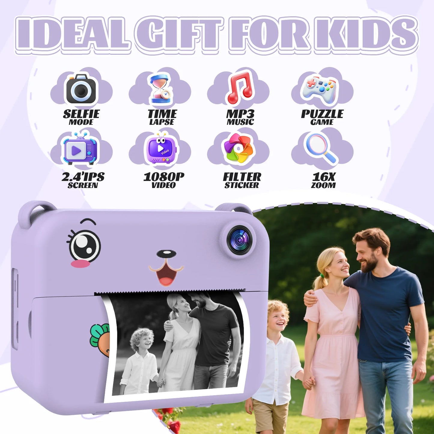 Children Digital Camera Photography Instant Camera 1080P HD Dual Lens Kids Video Recorder Toys for Girls Boys Best Birthday Gif
