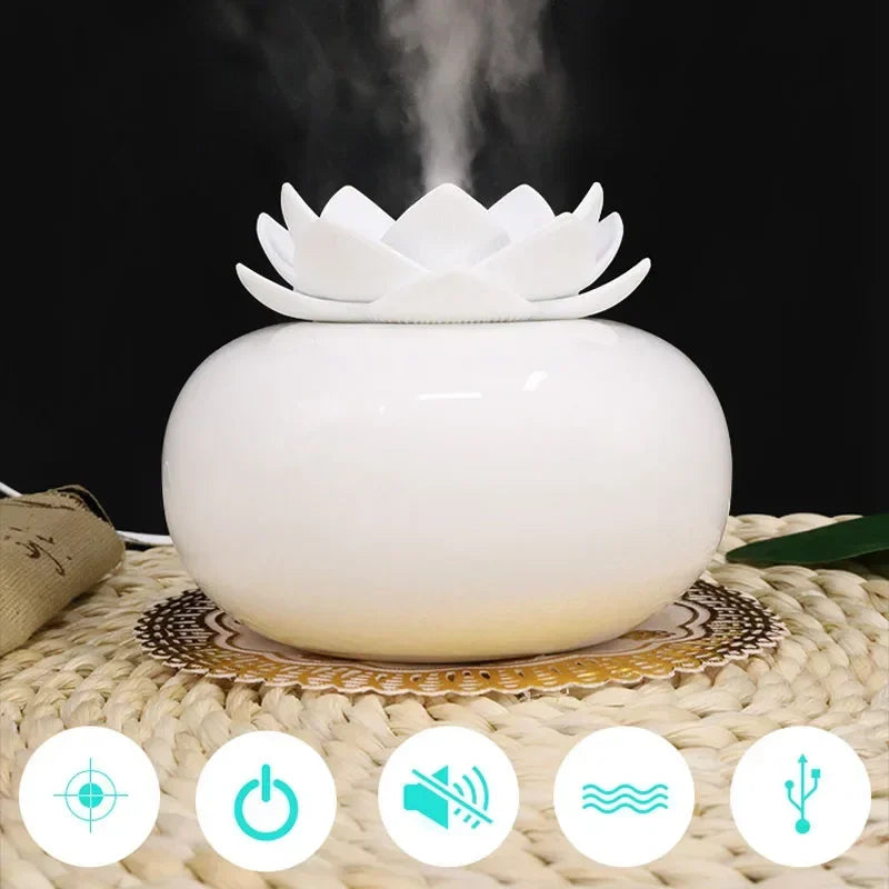 Lotus USB Air Humidifier Aroma Diffuser for Home Office Yoga Aromatherapy Essential Oil Aroma Diffuser Mini Ceramics Mist Maker