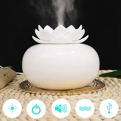 Lotus USB Air Humidifier Aroma Diffuser for Home Office Yoga Aromatherapy Essential Oil Aroma Diffuser Mini Ceramics Mist Maker