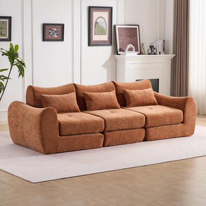 Orange Comfort Compressed Sofa,3 Seats No Assembly Required Sofa Bed,Black Chenille Free Combination For Living Room, Apartment