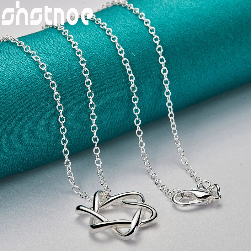 New 16-30 Inch O-Chain 925 Sterling Silver Hexagram Pendant Necklace For Women Bridal Wedding Accessories Birthday Charm Jewelry