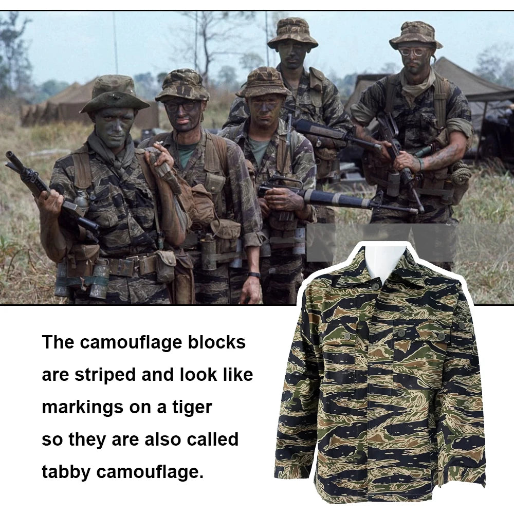 Tiger Jacket Vietnam Suit Tabby Striped Top and Pants Replica World War II Equipment Casual Training Suit WW2
