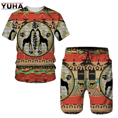 YUHA,Newest African Print Women's/Men's T-shirts Sets Africa Dashiki Men’s Tracksuit/Vintage Tops Sport And Leisure Summer Male