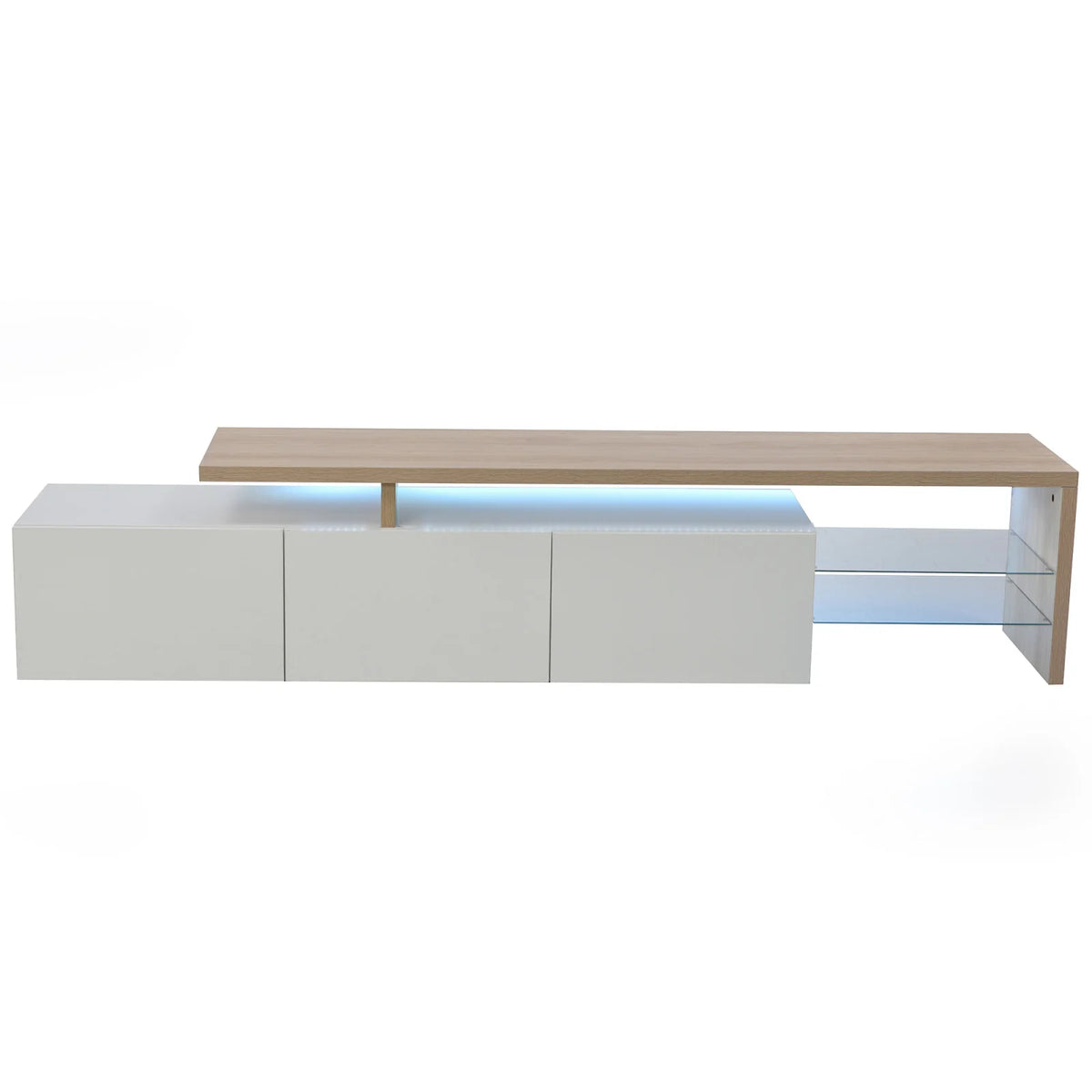 Rosahqnda TV Cabinet for Living Room,TV Lowboard with LED,Sideboard,2 Glass Partition,3 Drawers,White/Black High Gloss