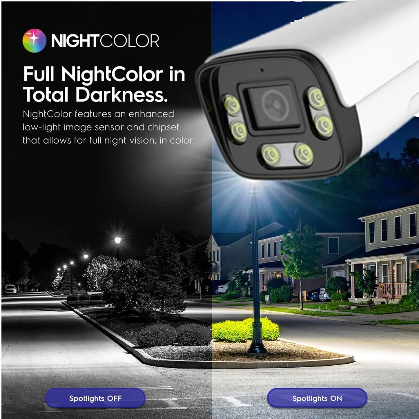 4MP Outdoor Security Wifi Camera AI 95ft NightColor Human Detection Bullet IP Camera With Two-Way Audio H.265+ Support MicroSD