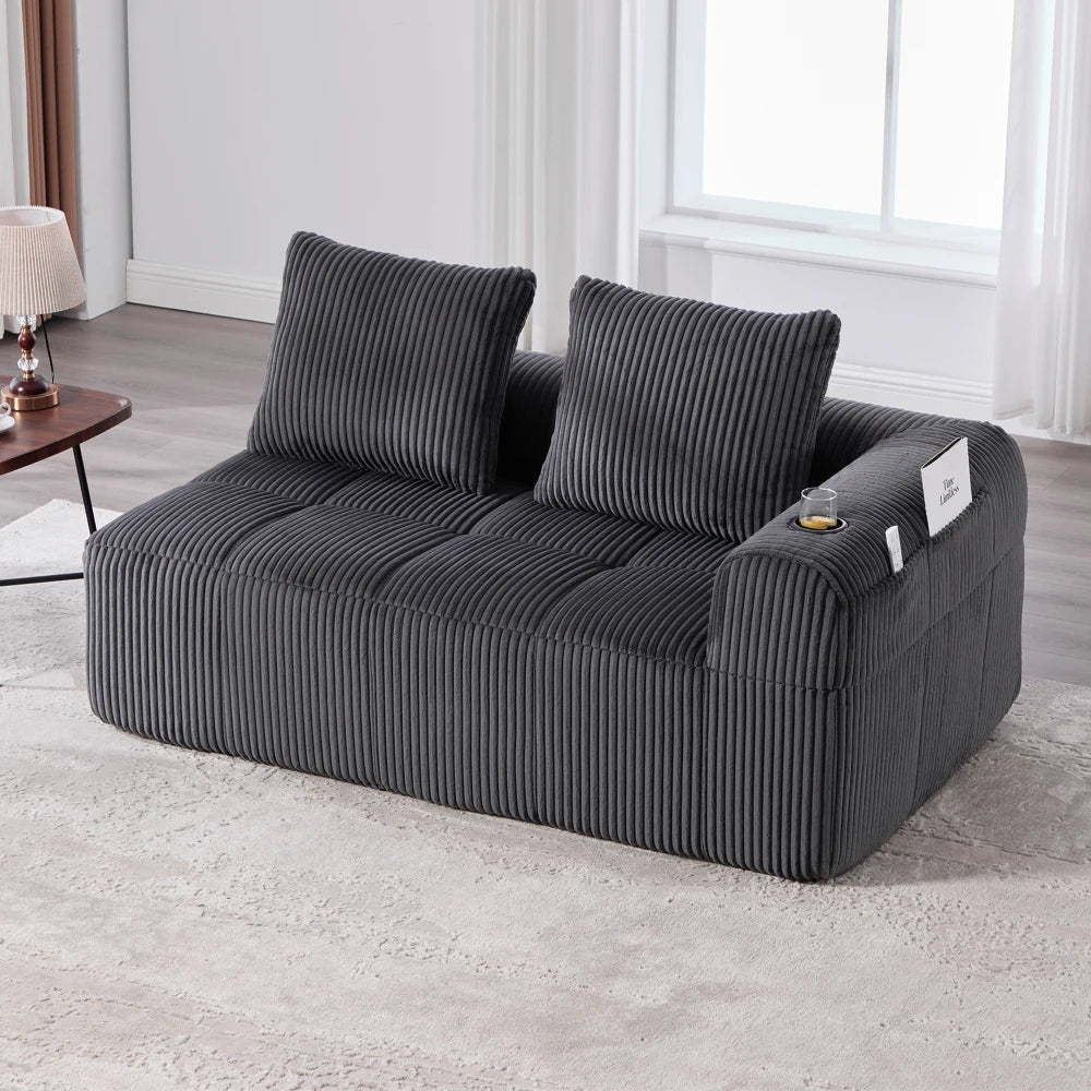 Compact Sofa Soft, Modular Sofa with Side Pocket and Beverage Holder, High Quality Comfort for Long Sitting, Incl. Pillows