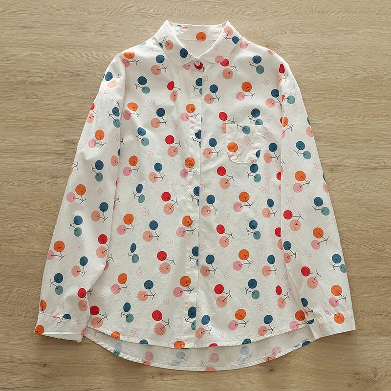 2026 Spring New Women Printed Shirts Long Sleeve Blouses Lazy Lady Tops Casual Female Clothes