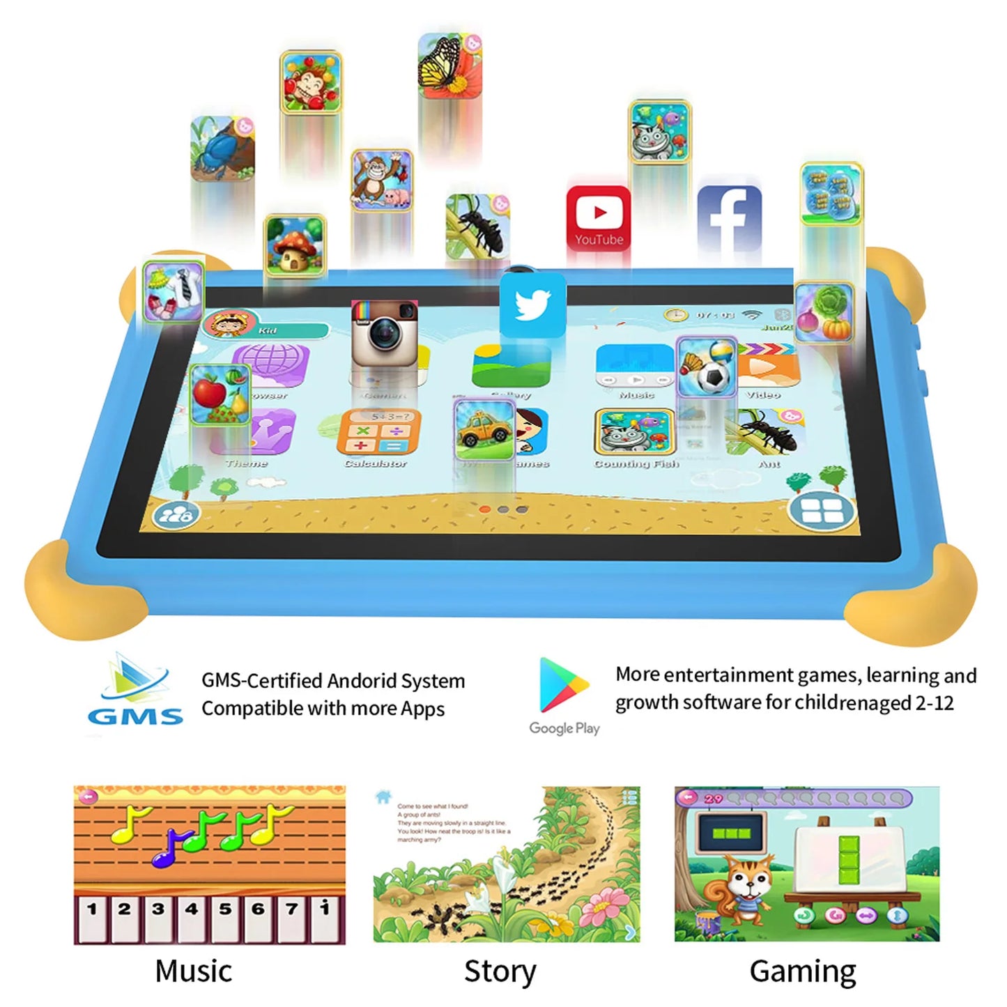 2026 New 7 Inch Cartoon Pattern Kids' tablets Quad Core 4GB RAM 64GB ROM 5G WiFi Learning Education Games Tablet Children's Gift