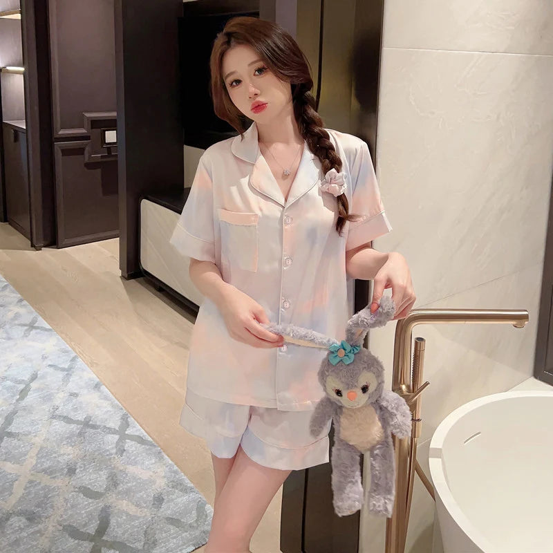 Korean Simple Sweet Ins Aesthetics Print Women's Pajamas Y2k Harajuku Colorful Trendy Sleepwear 2024 New Summer Fashion Homewear