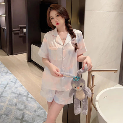 Korean Simple Sweet Ins Aesthetics Print Women's Pajamas Y2k Harajuku Colorful Trendy Sleepwear 2024 New Summer Fashion Homewear