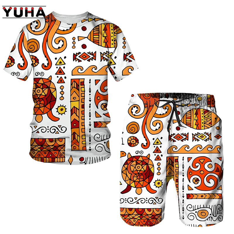 YUHA,Newest African Print Women's/Men's T-shirts Sets Africa Dashiki Men’s Tracksuit/Vintage Tops Sport And Leisure Summer Male