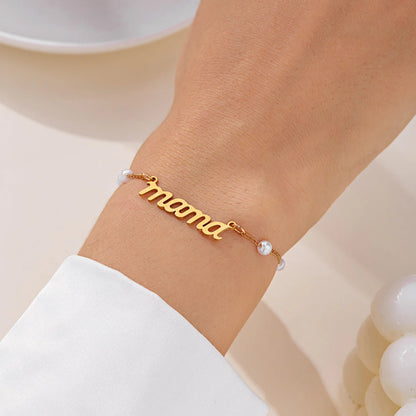 Imitation Pearl Letter Mama Pendant Bracelets Fashion Charms Stainless Steel Chains Bracelet for Women Jewelry Mother's Day Gift