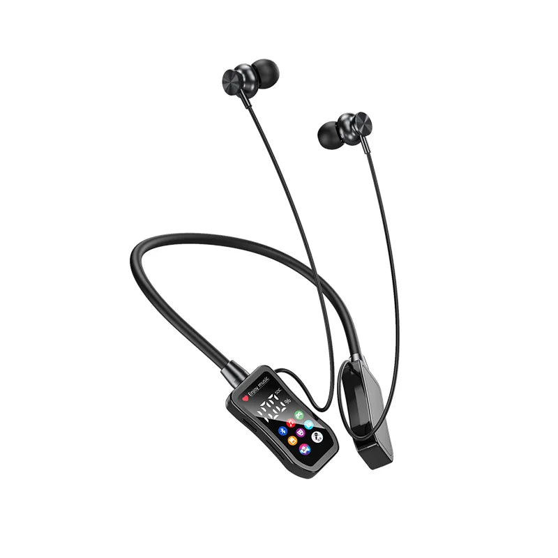 Neck-mounted headphones with HD screen, 48-hour playback time, Bluetooth 5.4 wireless earphones, dedicated for sports and gaming