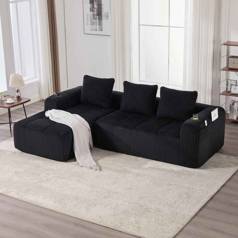 Compact Sofa Soft, Modular Sofa with Side Pocket and Beverage Holder, High Quality Comfort for Long Sitting, Incl. Pillows