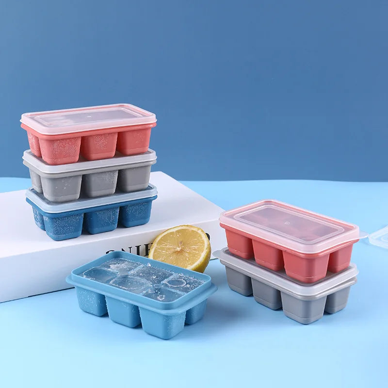 Easy to Disassemble Square Ice Cube Tray Ice Cream Mold for Household Kitchen Tools, Silicone Ice Cube with Detachable Lid