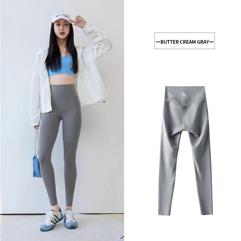 BIVIGAOS Spring New Double V 3D Curve Sharkskin Leggings Women High Waist Tight Slim Sports Fitness Push Up Leggings Yoga Pants