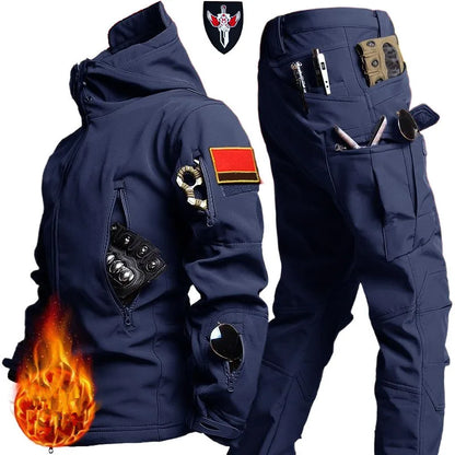 5XL 6XL Winter Waterproof Tactical Jackets Sets Men Outdoor Soft Shell Hiking Hunting Jacket Suit Fleece Cargo Pant Tracksuits