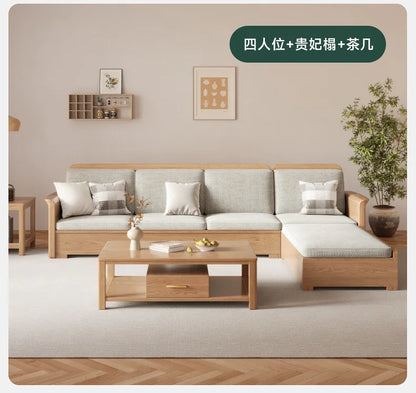 Nordic ash wood solid wood sofa combination fabric sofa modern simple large and small apartment living room