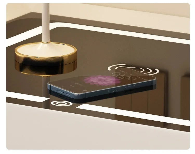 Modern Style Solid Wood Bedside Table with Wireless Charging Smart 2 Drawers Bedroom Nightstands with Lock 40cm