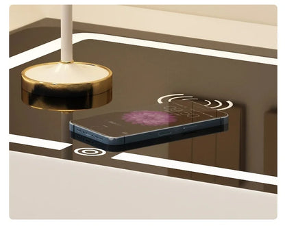 Modern Style Solid Wood Bedside Table with Wireless Charging Smart 2 Drawers Bedroom Nightstands with Lock 40cm