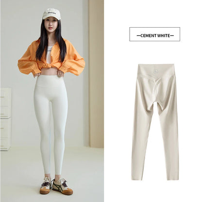 BIVIGAOS Spring New Double V 3D Curve Sharkskin Leggings Women High Waist Tight Slim Sports Fitness Push Up Leggings Yoga Pants