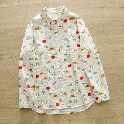 2026 Spring New Women Printed Shirts Long Sleeve Blouses Lazy Lady Tops Casual Female Clothes