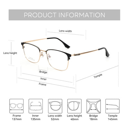 ZENOTTIC L Size Titanium Alloy Prescription Glasses Trend Square Unisex Anti Blue Light Progressive/Photochromic Optical Eyewear