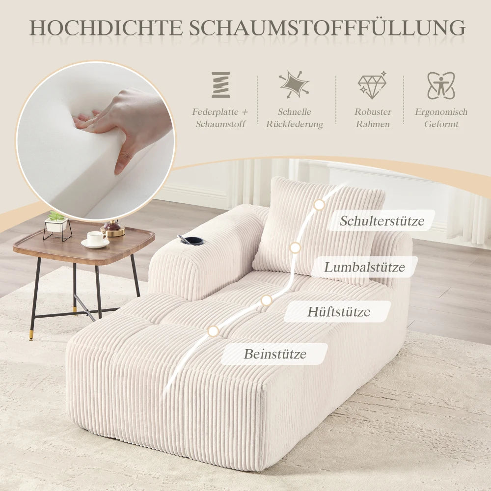 Compact Sofa Soft, Modular Sofa with Side Pocket and Beverage Holder, High Quality Comfort for Long Sitting, Incl. Pillows