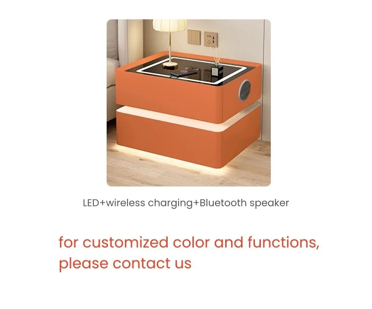 Modern Style Solid Wood Bedside Table with Wireless Charging Smart 2 Drawers Bedroom Nightstands with Lock 40cm