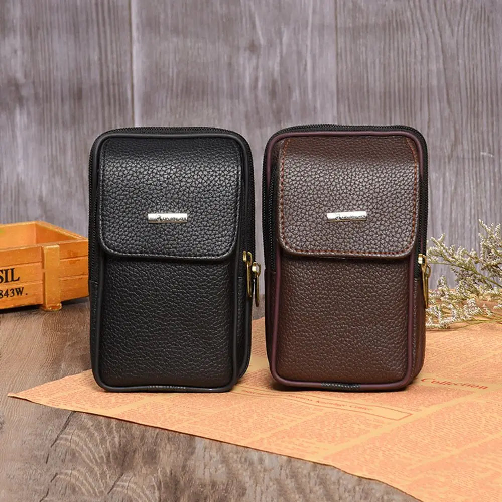 PU Leather Men Small Waist Bag Solid Color Bum Belt Pack Casual Fanny Business Waist Bag Men Travel Sports Belt Bum Phone Pouch