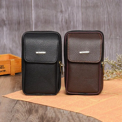 PU Leather Men Small Waist Bag Solid Color Bum Belt Pack Casual Fanny Business Waist Bag Men Travel Sports Belt Bum Phone Pouch