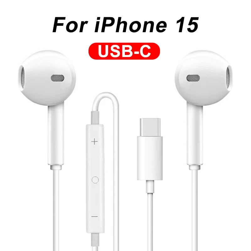 Headphones For iPhone 16 15 Pro Max 14 13 12 11 Mini USB-C Lightning Wired Earphones iPhone X XS XR 7 8 6 Plus Phone Accessories