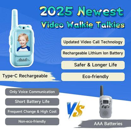 1Pair Kids Video Walkie Talkie Toy Rechargeable Interphone With HD Camera & Voice Changer Educational Interactive For Boy Girl