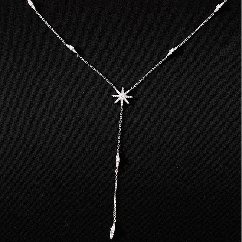 New 925 Sterling Silver Star Necklace Simple Personality Charm Long Choker Birthday Gift Women's Fine Jewelry