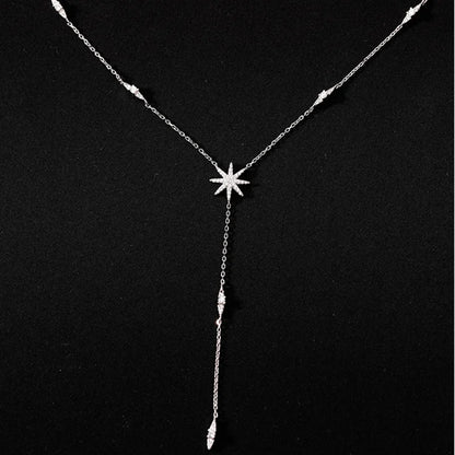New 925 Sterling Silver Star Necklace Simple Personality Charm Long Choker Birthday Gift Women's Fine Jewelry