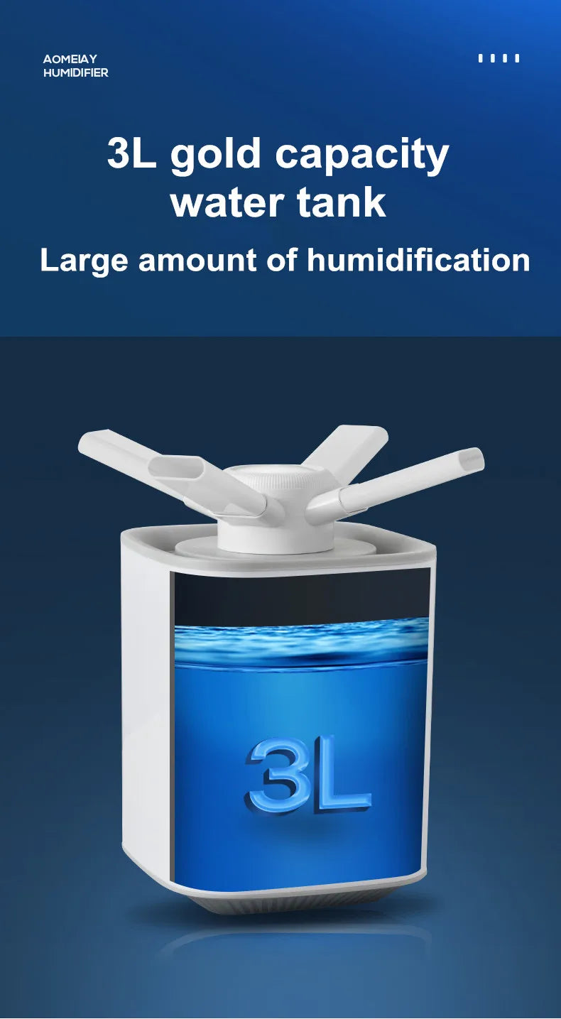 3L Humidifiers High-capacity Electric Humidifiers Double Nozzle Diffuser Bedroom Cool Mist Maker Night Lamp Purification