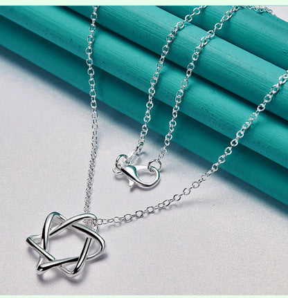 New 16-30 Inch O-Chain 925 Sterling Silver Hexagram Pendant Necklace For Women Bridal Wedding Accessories Birthday Charm Jewelry