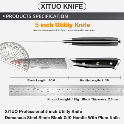 Japanese Utility Knife 5 Inch Damascus Kitchen Petty Knife VG10 67 Layer Razor Sharp Cutting Fruit Carving Chef’s Paring Knives