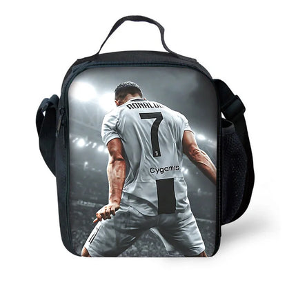Child School Football R-RonaldoS CR7 Backpack with Lunch Bags ,Pencil Bags ,School Bags for Boys Girls Best Gift