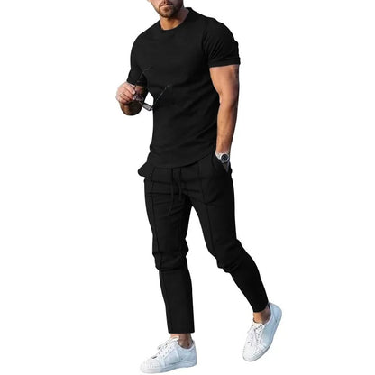 Mens Suit Summer Two-piece Suit Short-sleeved T-shirt Casual Fashion Trousers Sets for Men