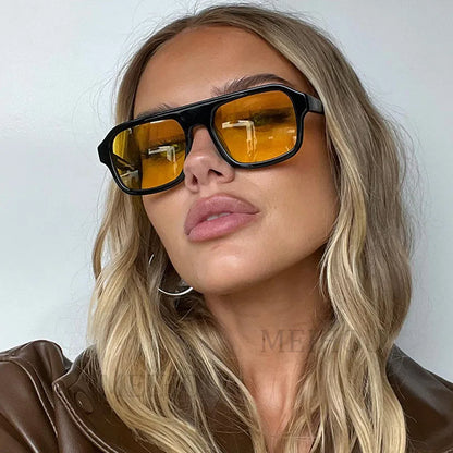 Retro Square Sunglasses Women Men 2025 New Trends Double Beam Yellow Big Sun Glasses Female Oversized Eyewear Shades UV400