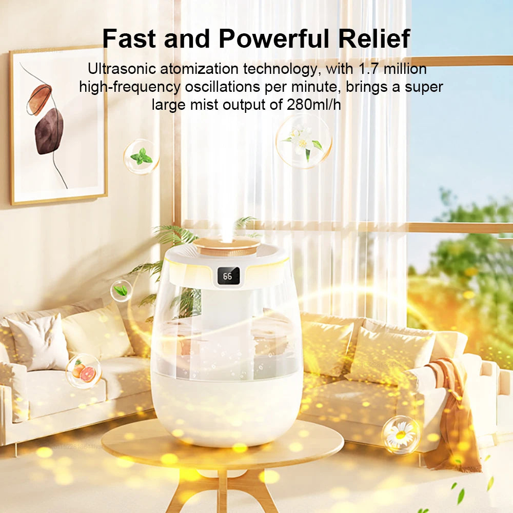 Air Humidifier Large Capacity Home Humidifier Professional Double Spray Port Mist Maker Mute Air Humidifier for Room with Light