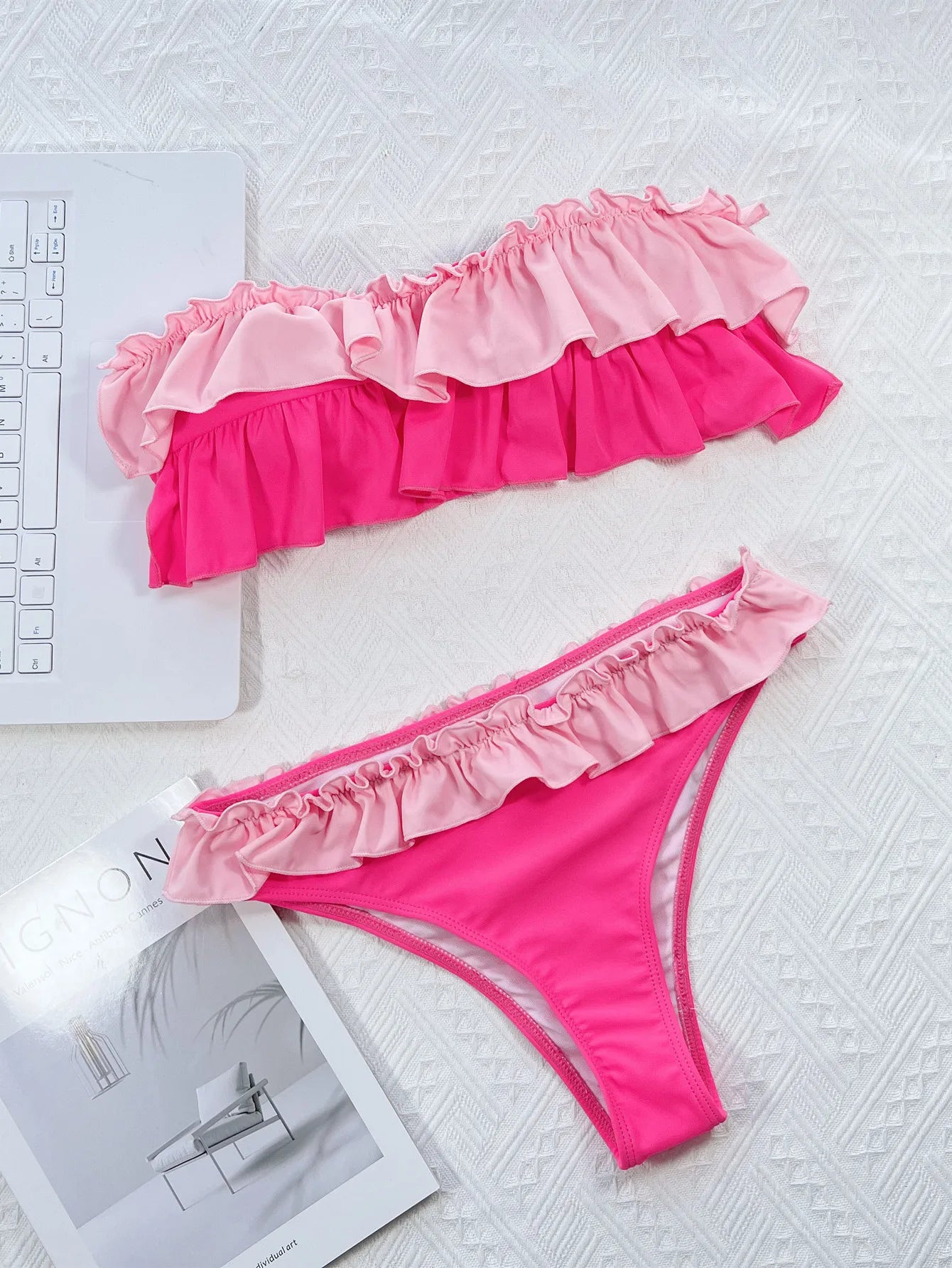 Sexy Bandeau Bikini 2025 Mujer Women Orange Patchwork Push Up Ruffles Micro Swimwear Brazilian Beach Bathing Suit Thong Swimsuit