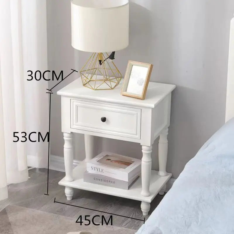 Solid Wood Nightstand Vintage French Distressed Bedside Table with Drawer for Bedroom Storage Cabinet Side Table