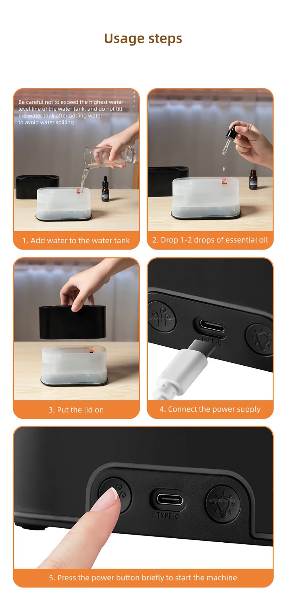 Air Aroma Humidifier USB Desktop Flame Humidifier for Home Mini Air Humidifier Fragrance Essential Oil Diffuser with Night Light