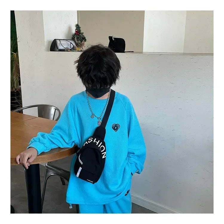 Cool kids bags for boys. Contrast color chest bag for little boys to go out Canvas messenger bag for coins