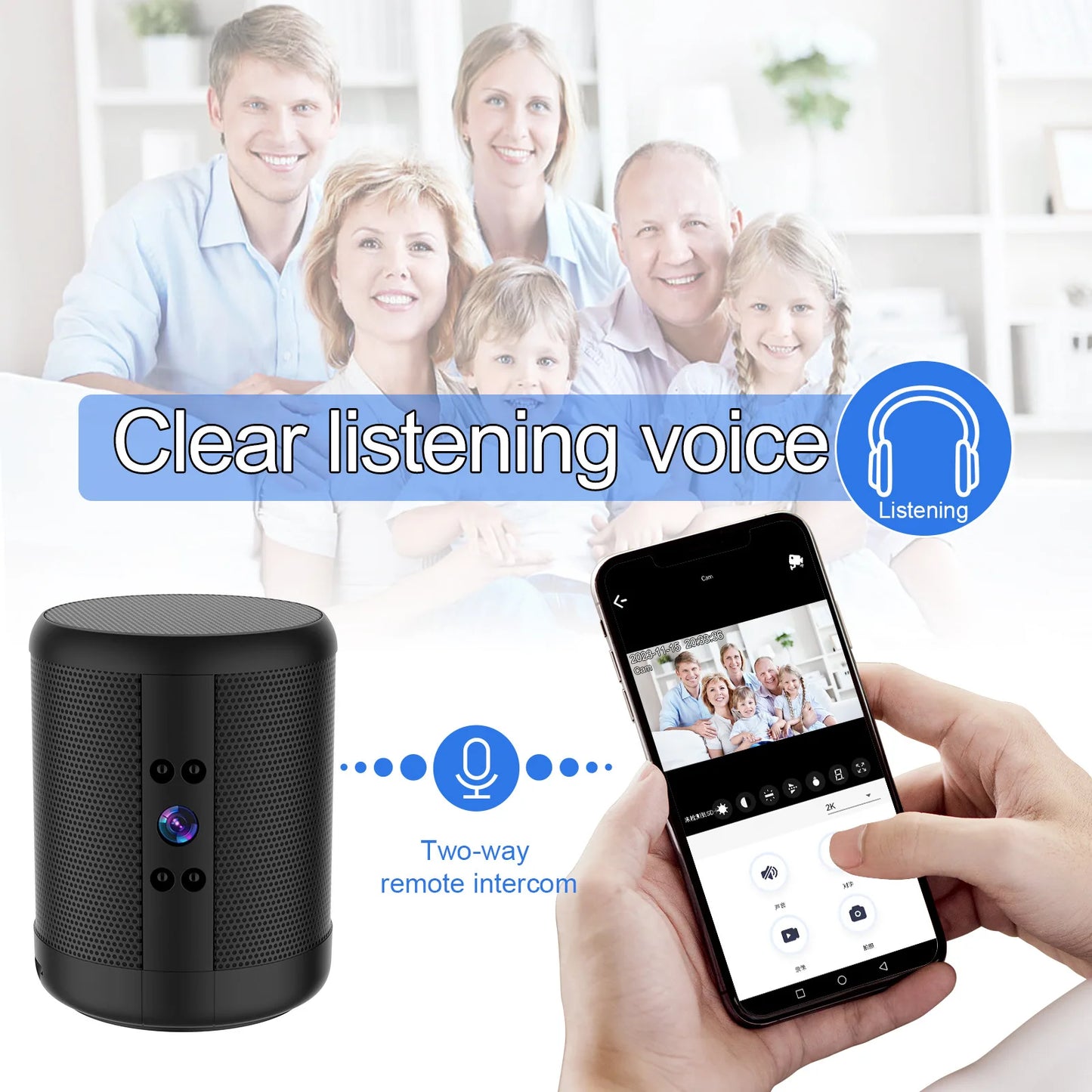 1080P HD Mini Wifi Camera Bluetooth Speaker Home Security Surveillance Two-way Remote Intercom Night Vision Cam 3600mah Battery