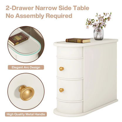 Tribesigns End Table Round Solid Wood Sofa Bedside Narrow Bedroom Side Table Nightstand with Drawer