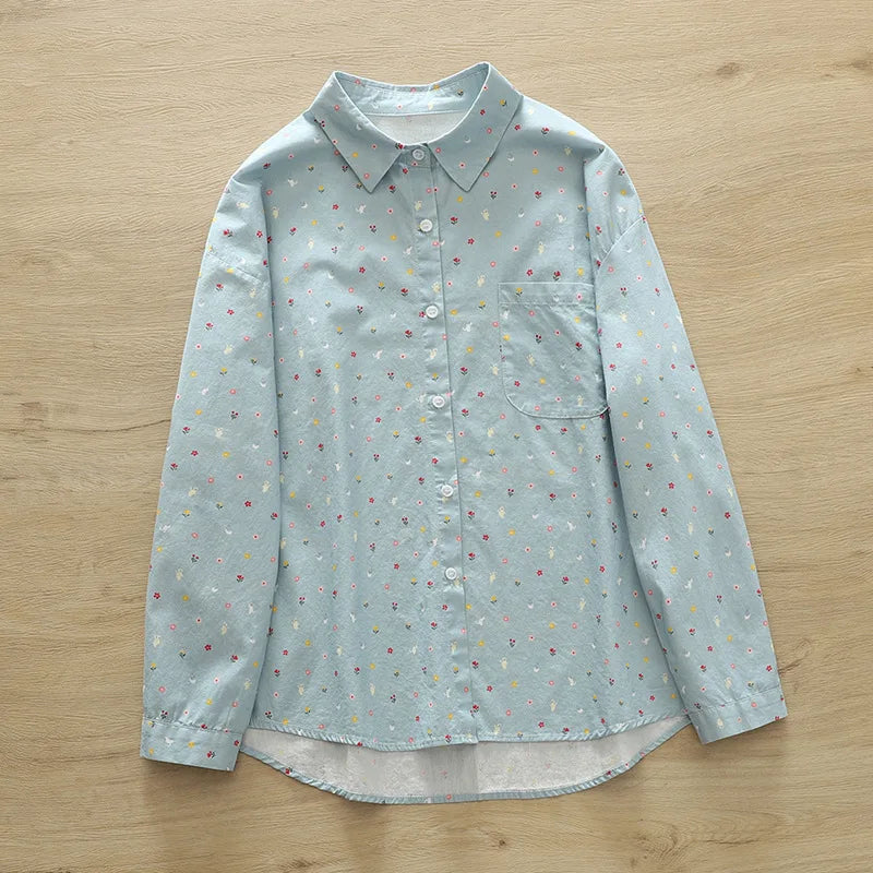 2026 Spring New Women Printed Shirts Long Sleeve Blouses Lazy Lady Tops Casual Female Clothes